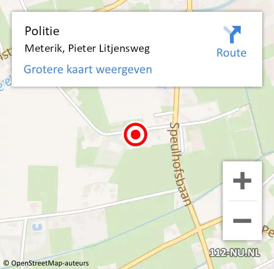 Locatie op kaart van de 112 melding: Politie Meterik, Pieter Litjensweg op 10 oktober 2022 18:40