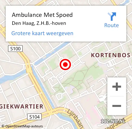 Locatie op kaart van de 112 melding: Ambulance Met Spoed Naar Den Haag, Z.H.B.-hoven op 10 oktober 2022 18:41