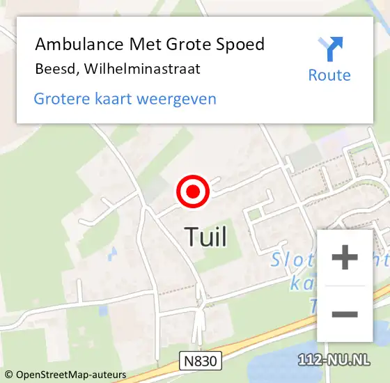 Locatie op kaart van de 112 melding: Ambulance Met Grote Spoed Naar Beesd, Wilhelminastraat op 10 oktober 2022 18:44