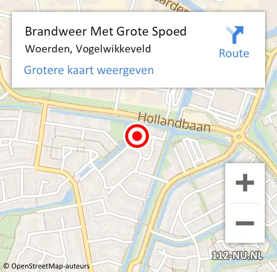 Locatie op kaart van de 112 melding: Brandweer Met Grote Spoed Naar Woerden, Vogelwikkeveld op 10 oktober 2022 18:51