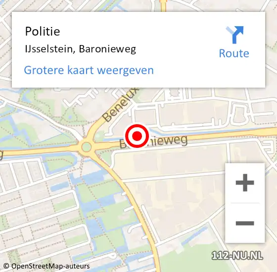 Locatie op kaart van de 112 melding: Politie IJsselstein, Baronieweg op 10 oktober 2022 18:53