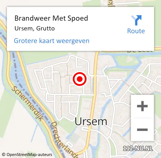 Locatie op kaart van de 112 melding: Brandweer Met Spoed Naar Ursem, Grutto op 10 oktober 2022 18:57