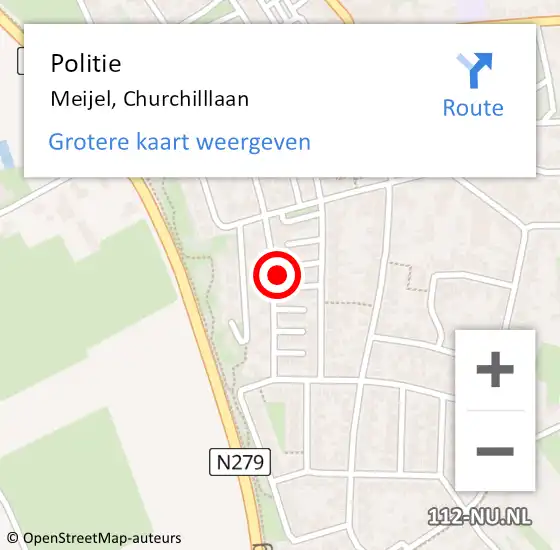 Locatie op kaart van de 112 melding: Politie Meijel, Churchilllaan op 10 oktober 2022 19:04