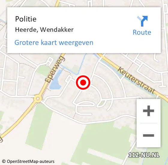 Locatie op kaart van de 112 melding: Politie Heerde, Wendakker op 10 oktober 2022 19:08