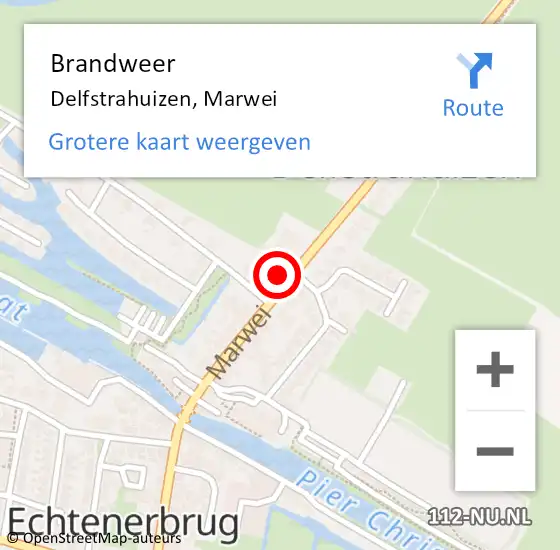 Locatie op kaart van de 112 melding: Brandweer Delfstrahuizen, Marwei op 10 oktober 2022 19:32