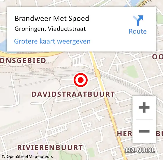 Locatie op kaart van de 112 melding: Brandweer Met Spoed Naar Groningen, Viaductstraat op 10 oktober 2022 19:57