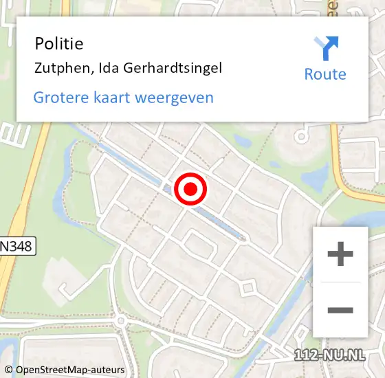 Locatie op kaart van de 112 melding: Politie Zutphen, Ida Gerhardtsingel op 10 oktober 2022 20:08