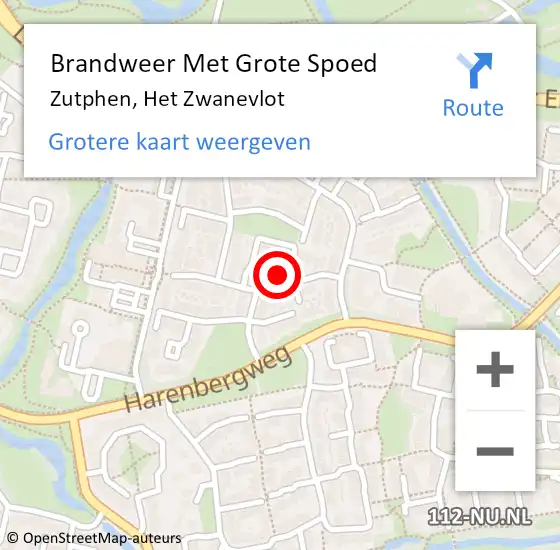 Locatie op kaart van de 112 melding: Brandweer Met Grote Spoed Naar Zutphen, Het Zwanevlot op 10 oktober 2022 20:09