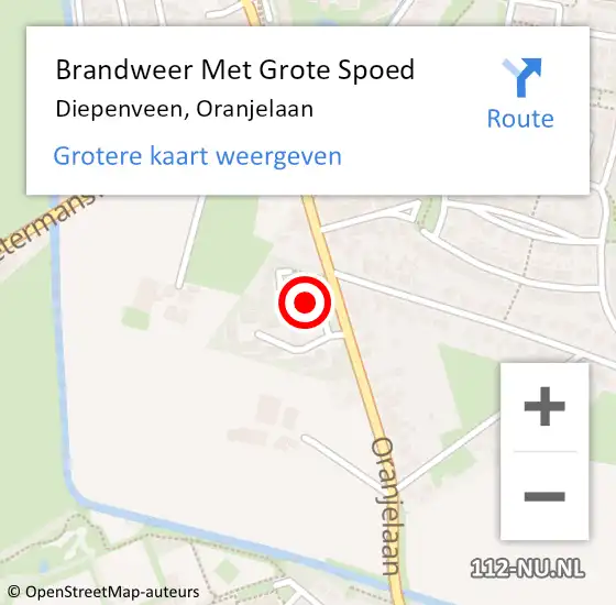 Locatie op kaart van de 112 melding: Brandweer Met Grote Spoed Naar Diepenveen, Oranjelaan op 10 oktober 2022 20:27