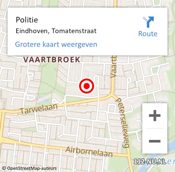 Locatie op kaart van de 112 melding: Politie Eindhoven, Tomatenstraat op 10 oktober 2022 20:38