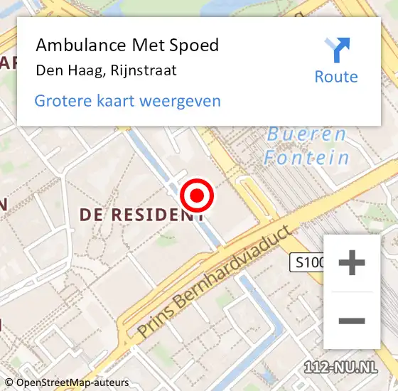 Locatie op kaart van de 112 melding: Ambulance Met Spoed Naar Den Haag, Rijnstraat op 10 oktober 2022 20:48