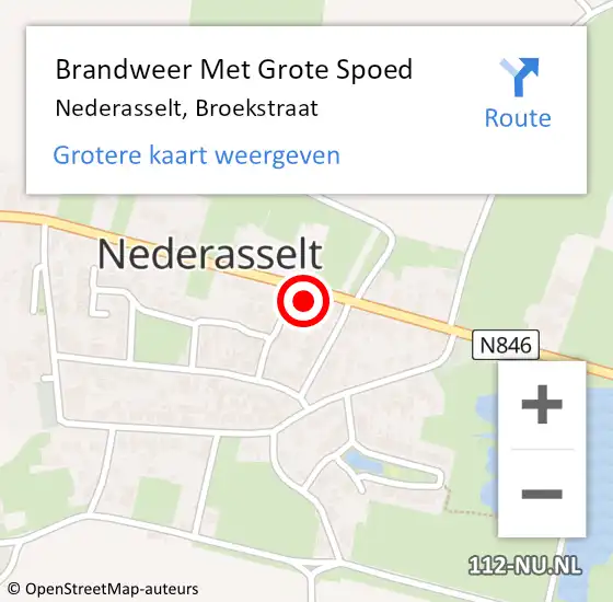 Locatie op kaart van de 112 melding: Brandweer Met Grote Spoed Naar Nederasselt, Broekstraat op 10 oktober 2022 20:48