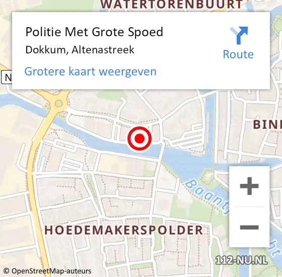 Locatie op kaart van de 112 melding: Politie Met Grote Spoed Naar Dokkum, Altenastreek op 10 oktober 2022 21:13