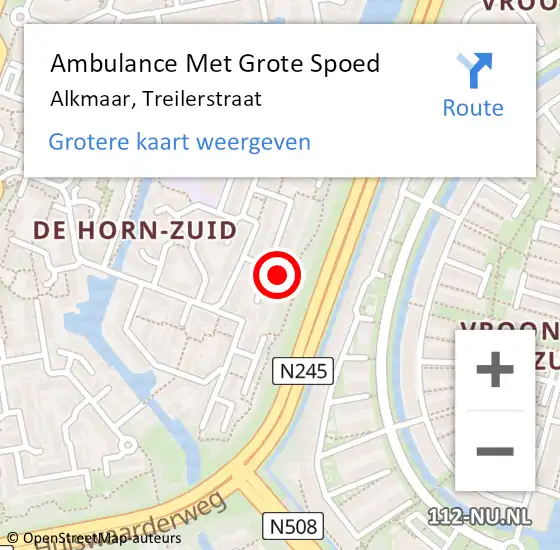 Locatie op kaart van de 112 melding: Ambulance Met Grote Spoed Naar Alkmaar, Treilerstraat op 10 oktober 2022 21:42