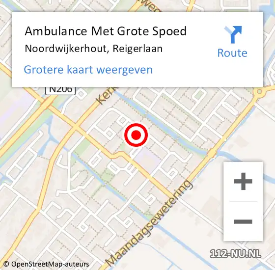 Locatie op kaart van de 112 melding: Ambulance Met Grote Spoed Naar Noordwijkerhout, Reigerlaan op 10 oktober 2022 22:17