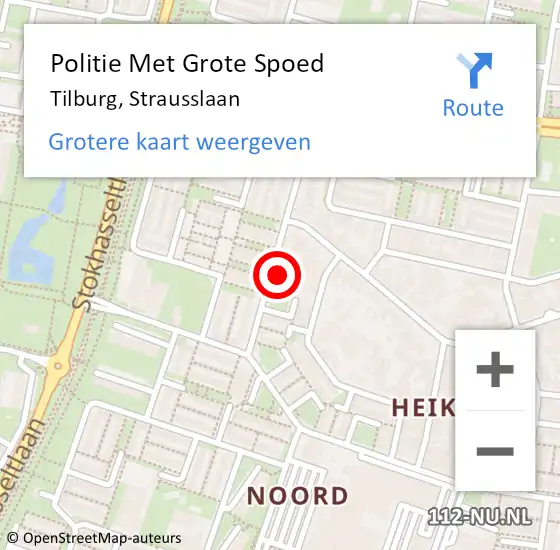 Locatie op kaart van de 112 melding: Politie Met Grote Spoed Naar Tilburg, Strausslaan op 10 oktober 2022 22:32