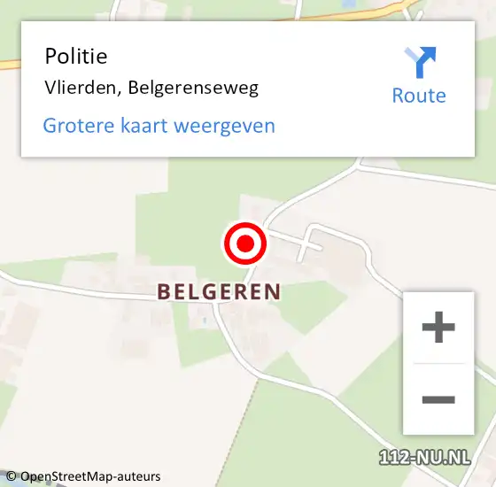 Locatie op kaart van de 112 melding: Politie Vlierden, Belgerenseweg op 10 oktober 2022 22:57