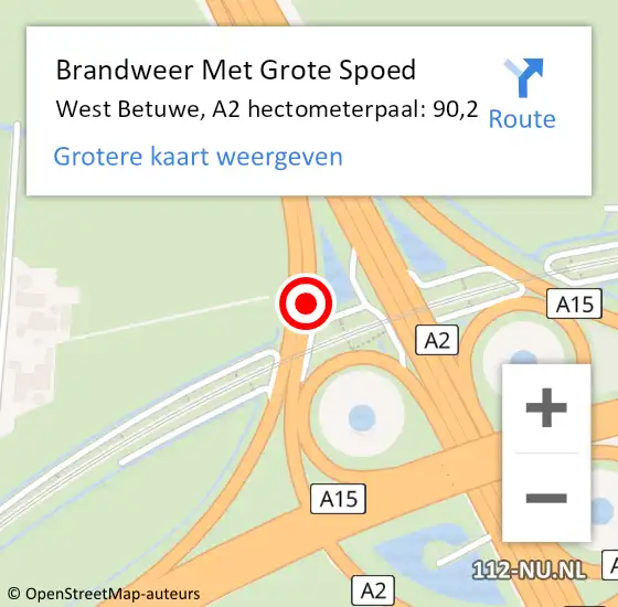 Locatie op kaart van de 112 melding: Brandweer Met Grote Spoed Naar West Betuwe, A2 hectometerpaal: 90,2 op 10 oktober 2022 23:31