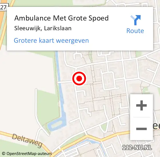 Locatie op kaart van de 112 melding: Ambulance Met Grote Spoed Naar Sleeuwijk, Larikslaan op 11 oktober 2022 00:01