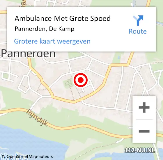 Locatie op kaart van de 112 melding: Ambulance Met Grote Spoed Naar Pannerden, De Kamp op 11 oktober 2022 00:51