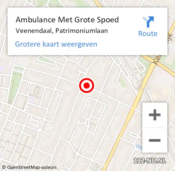 Locatie op kaart van de 112 melding: Ambulance Met Grote Spoed Naar Veenendaal, Patrimoniumlaan op 11 oktober 2022 01:12