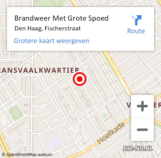 Locatie op kaart van de 112 melding: Brandweer Met Grote Spoed Naar Den Haag, Fischerstraat op 11 oktober 2022 01:57