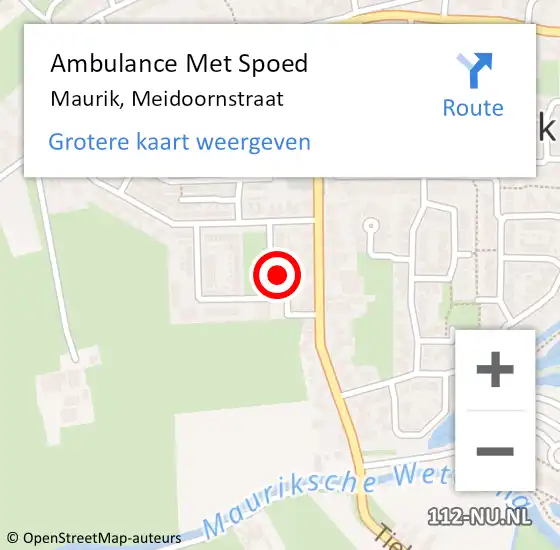 Locatie op kaart van de 112 melding: Ambulance Met Spoed Naar Maurik, Meidoornstraat op 11 oktober 2022 02:36