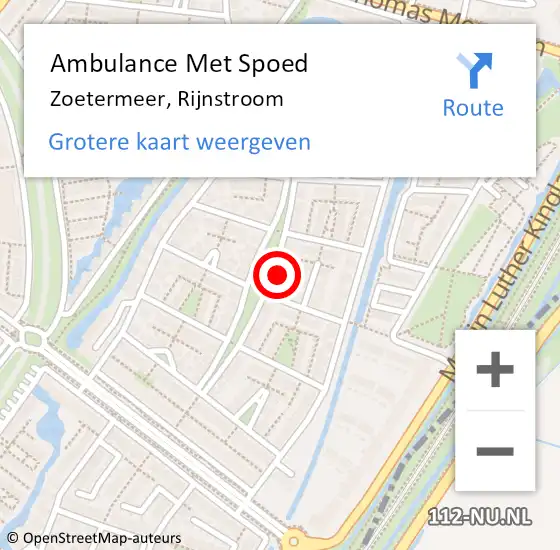 Locatie op kaart van de 112 melding: Ambulance Met Spoed Naar Zoetermeer, Rijnstroom op 11 oktober 2022 02:40