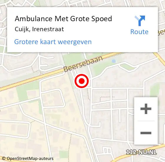 Locatie op kaart van de 112 melding: Ambulance Met Grote Spoed Naar Cuijk, Irenestraat op 11 oktober 2022 03:11