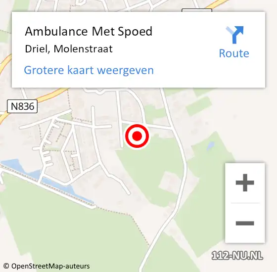 Locatie op kaart van de 112 melding: Ambulance Met Spoed Naar Driel, Molenstraat op 11 oktober 2022 04:59