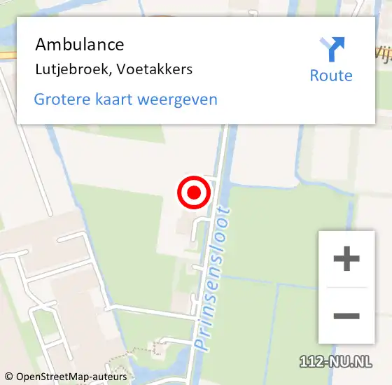 Locatie op kaart van de 112 melding: Ambulance Lutjebroek, Voetakkers op 11 oktober 2022 06:02