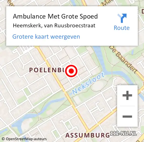 Locatie op kaart van de 112 melding: Ambulance Met Grote Spoed Naar Heemskerk, van Ruusbroecstraat op 11 oktober 2022 06:37