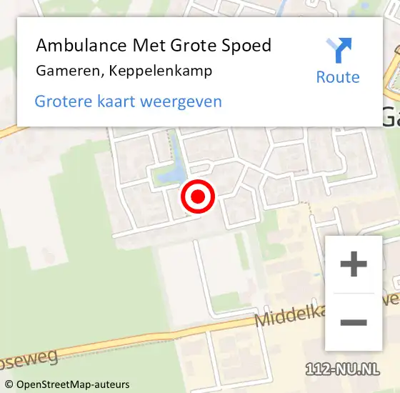 Locatie op kaart van de 112 melding: Ambulance Met Grote Spoed Naar Gameren, Keppelenkamp op 11 oktober 2022 07:27