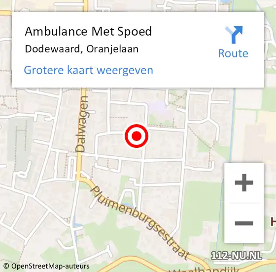 Locatie op kaart van de 112 melding: Ambulance Met Spoed Naar Dodewaard, Oranjelaan op 11 oktober 2022 08:05