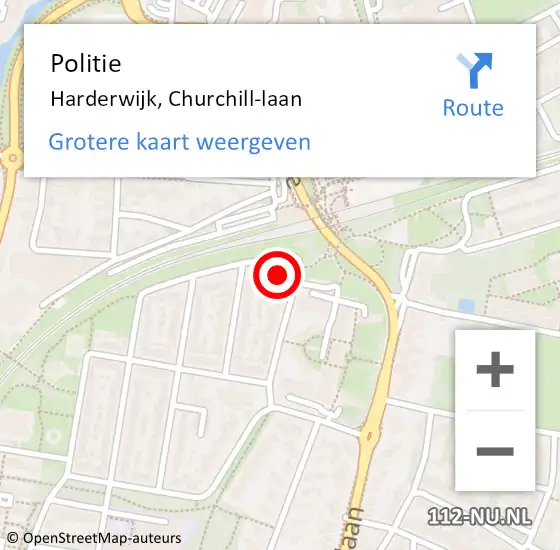 Locatie op kaart van de 112 melding: Politie Harderwijk, Churchill-laan op 11 oktober 2022 08:28