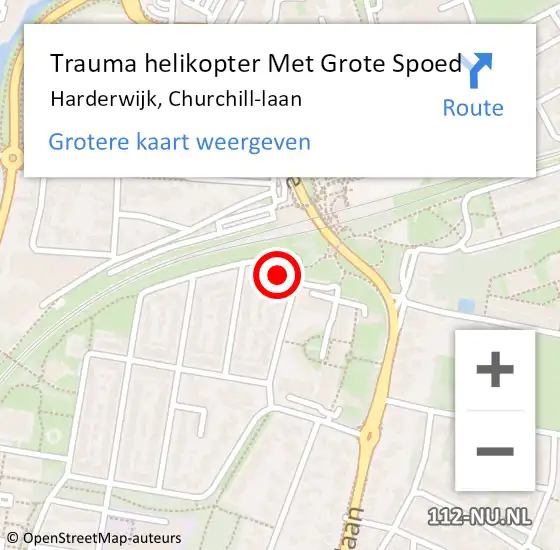 Locatie op kaart van de 112 melding: Trauma helikopter Met Grote Spoed Naar Harderwijk, Churchill-laan op 11 oktober 2022 08:29