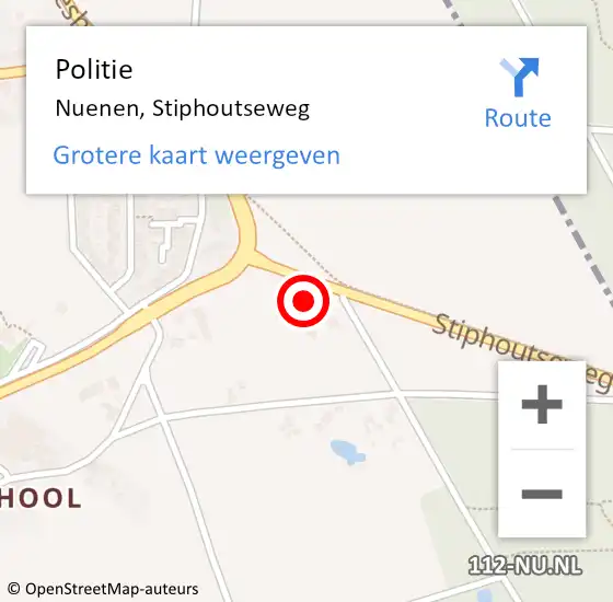 Locatie op kaart van de 112 melding: Politie Nuenen, Stiphoutseweg op 11 oktober 2022 08:32