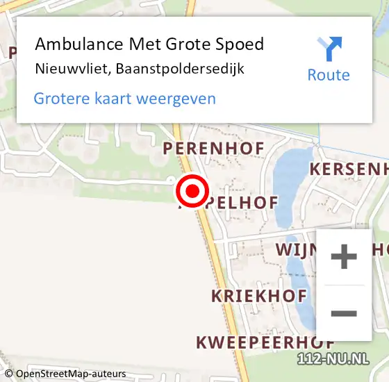 Locatie op kaart van de 112 melding: Ambulance Met Grote Spoed Naar Nieuwvliet, Baanstpoldersedijk op 1 augustus 2014 07:19