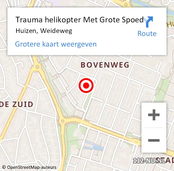 Locatie op kaart van de 112 melding: Trauma helikopter Met Grote Spoed Naar Huizen, Weideweg op 11 oktober 2022 09:25