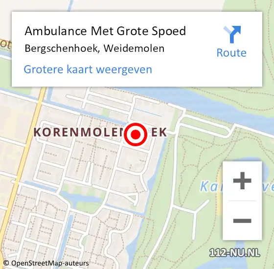 Locatie op kaart van de 112 melding: Ambulance Met Grote Spoed Naar Bergschenhoek, Weidemolen op 11 oktober 2022 09:33