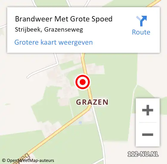 Locatie op kaart van de 112 melding: Brandweer Met Grote Spoed Naar Strijbeek, Grazenseweg op 11 oktober 2022 09:41