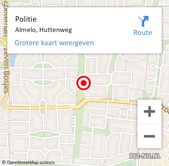 Locatie op kaart van de 112 melding: Politie Almelo, Huttenweg op 11 oktober 2022 09:42