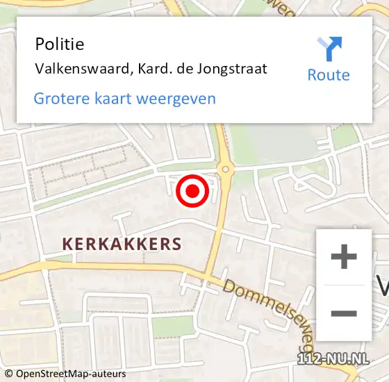 Locatie op kaart van de 112 melding: Politie Valkenswaard, Kard. de Jongstraat op 11 oktober 2022 09:46