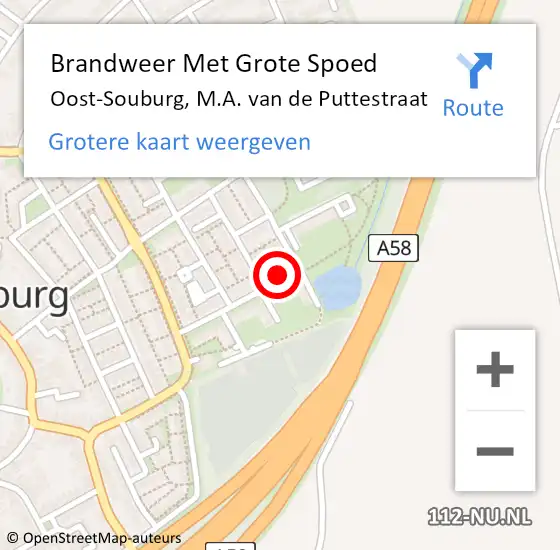 Locatie op kaart van de 112 melding: Brandweer Met Grote Spoed Naar Oost-Souburg, M.A. van de Puttestraat op 11 oktober 2022 09:53