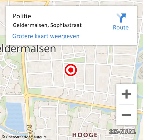 Locatie op kaart van de 112 melding: Politie Geldermalsen, Sophiastraat op 11 oktober 2022 10:02