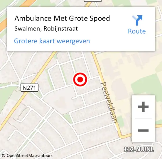 Locatie op kaart van de 112 melding: Ambulance Met Grote Spoed Naar Swalmen, Robijnstraat op 11 oktober 2022 10:09