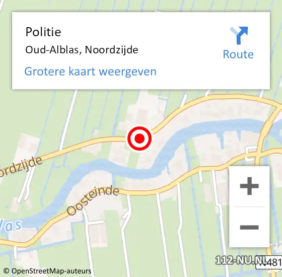 Locatie op kaart van de 112 melding: Politie Oud-Alblas, Noordzijde op 11 oktober 2022 10:23