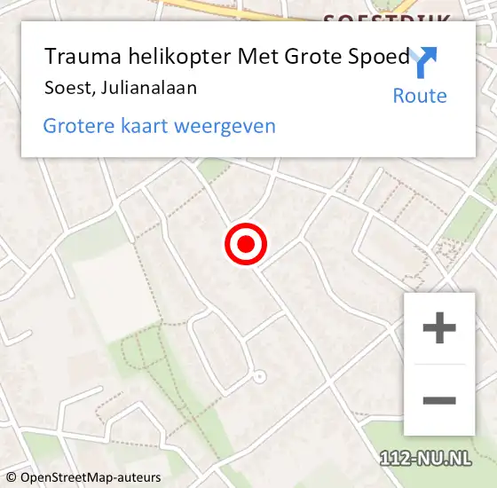 Locatie op kaart van de 112 melding: Trauma helikopter Met Grote Spoed Naar Soest, Julianalaan op 11 oktober 2022 11:06