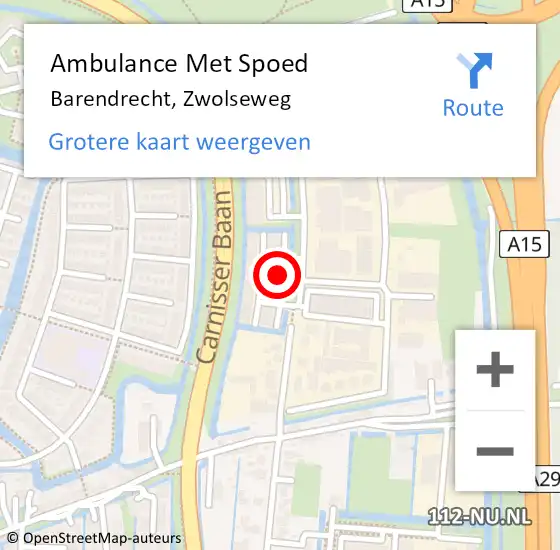 Locatie op kaart van de 112 melding: Ambulance Met Spoed Naar Barendrecht, Zwolseweg op 11 oktober 2022 11:31