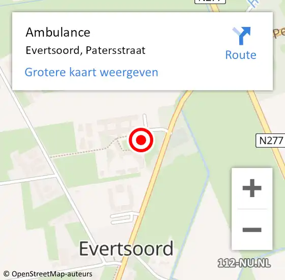 Locatie op kaart van de 112 melding: Ambulance Evertsoord, Patersstraat op 1 augustus 2014 08:01